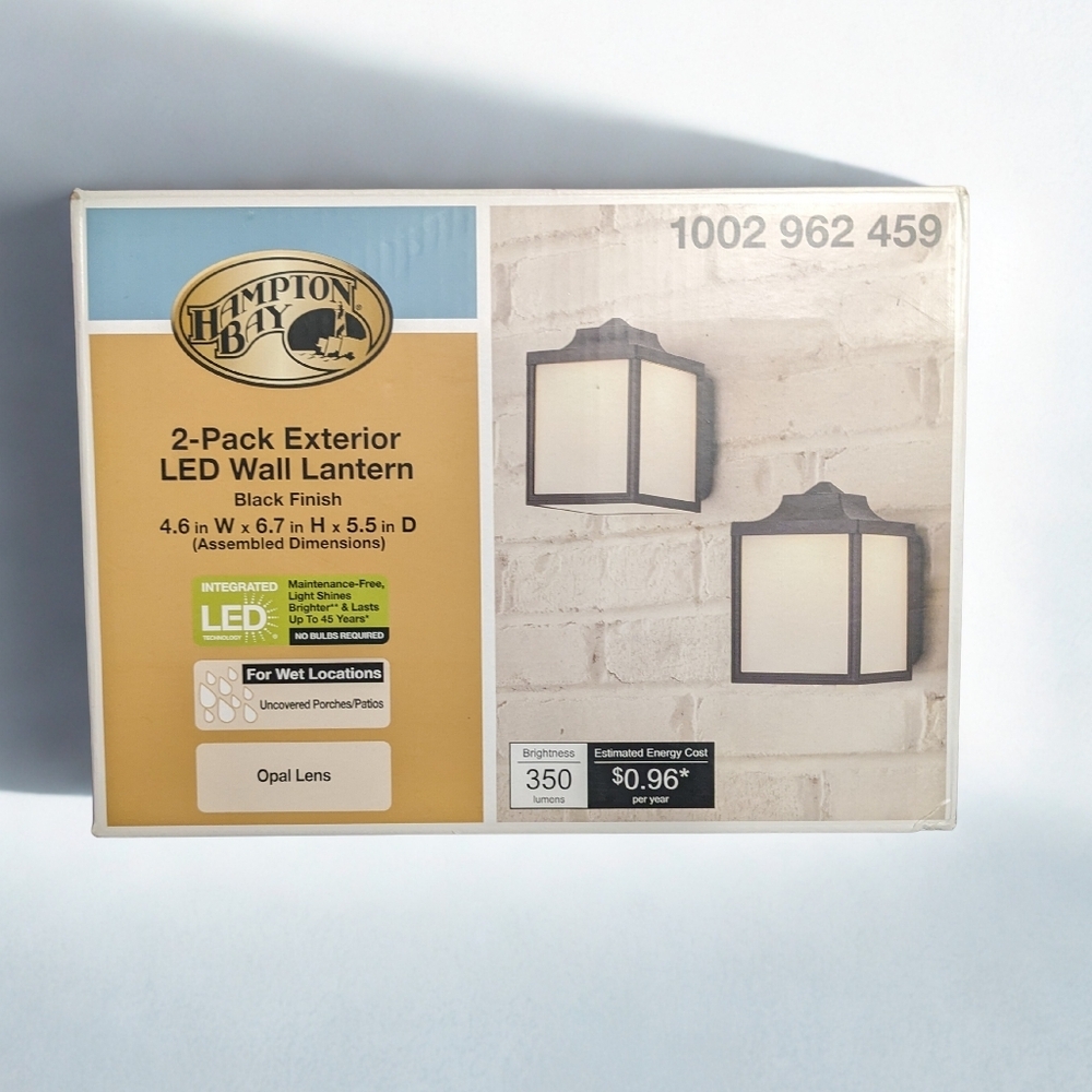 Hampton Bay 2-Pack Exterior LED Wall Lanterns – Black Finish, Opal Lens